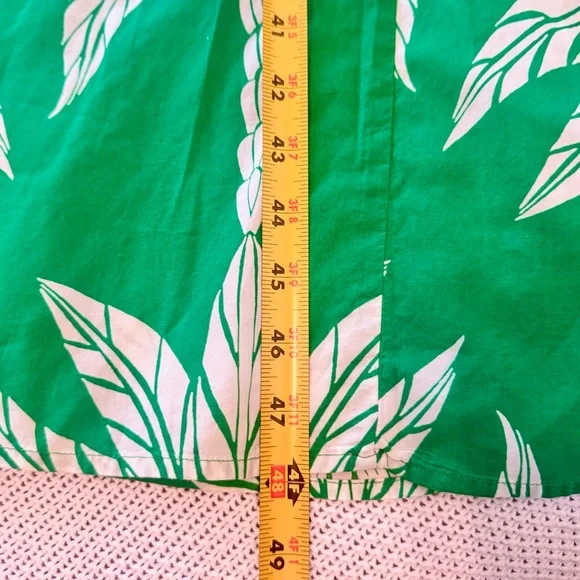 H&M Cotton Green & White Palm Leaf Tie Midi Maxi Long Sleeve Dress - Picture 11 of 14